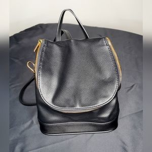 Black Faux Leather Backpack Purse